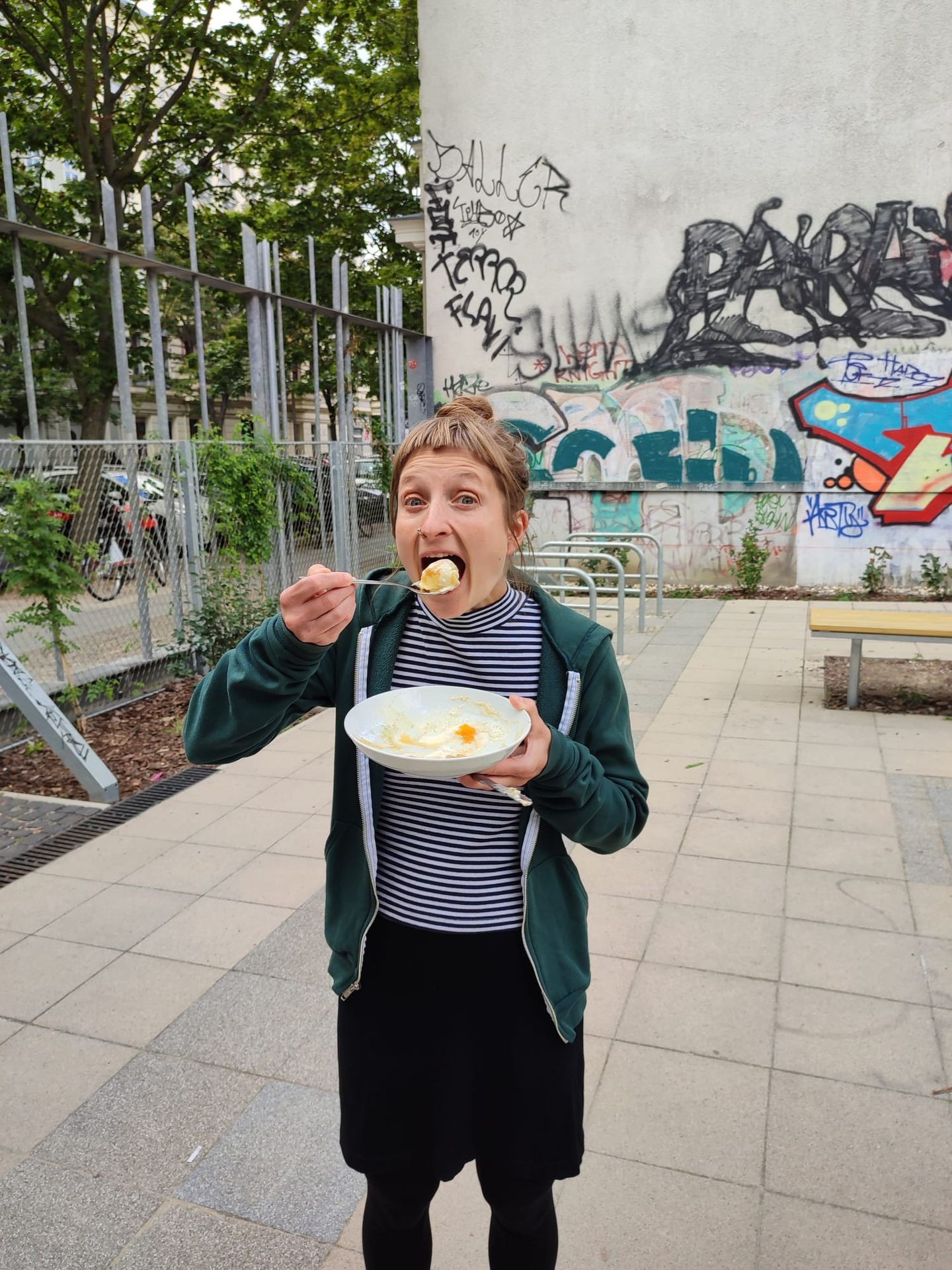 tour guide eating dumplings